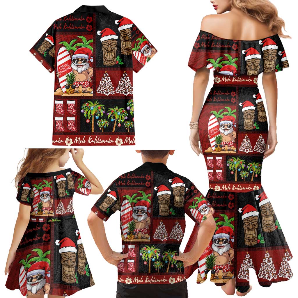 Hawaiian Christmas Family Matching Mermaid Dress and Hawaiian Shirt - Mele Kalikimaka Island Holiday Vibes - Black Red LT03 - Polynesian Pride
