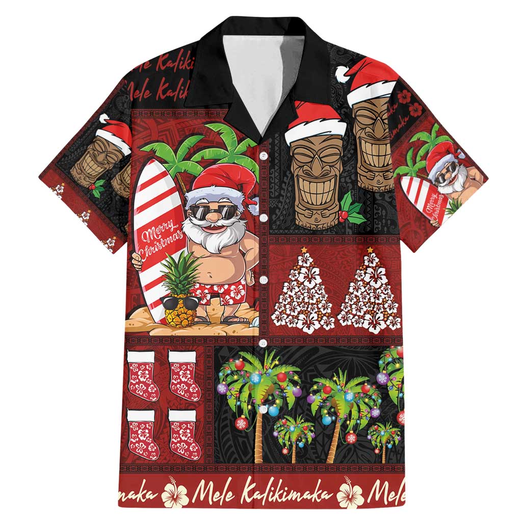 Hawaiian Christmas Family Matching Mermaid Dress and Hawaiian Shirt - Mele Kalikimaka Island Holiday Vibes - Black Red LT03 Dad's Shirt - Short Sleeve Black - Red - Polynesian Pride