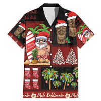 Hawaiian Christmas Family Matching Mermaid Dress and Hawaiian Shirt - Mele Kalikimaka Island Holiday Vibes - Black Red LT03 Dad's Shirt - Short Sleeve Black - Red - Polynesian Pride