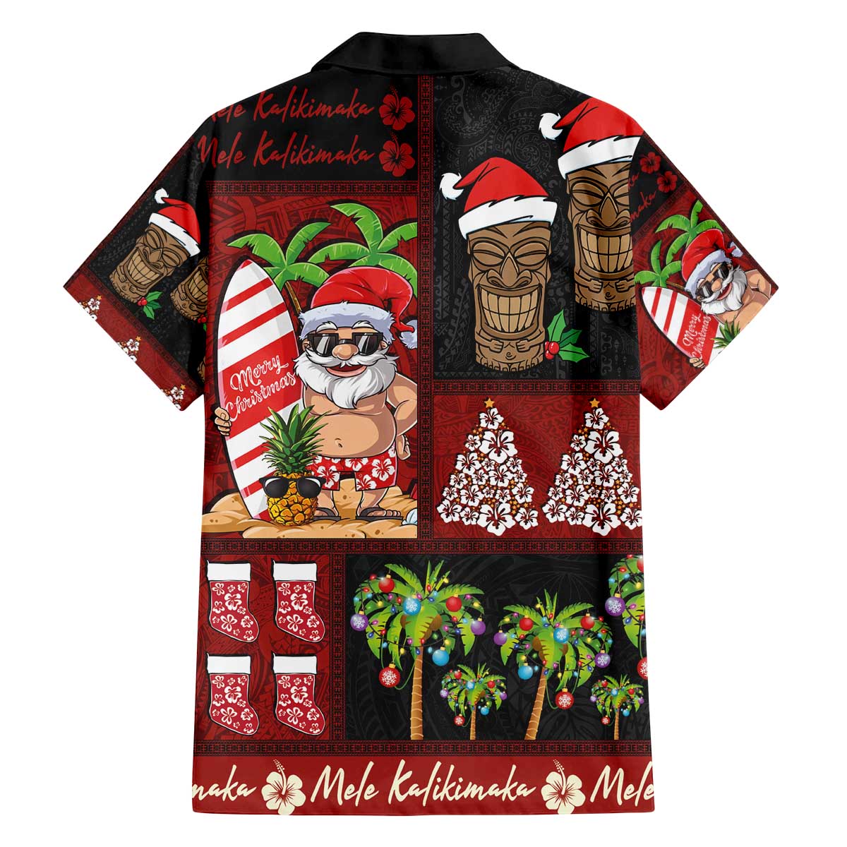 Hawaiian Christmas Family Matching Off The Shoulder Long Sleeve Dress and Hawaiian Shirt - Mele Kalikimaka Island Holiday Vibes - Black Red LT03 - Polynesian Pride