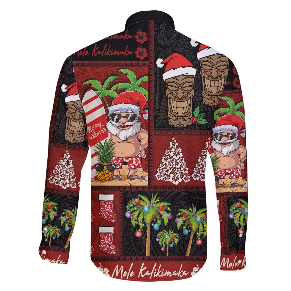 Hawaiian Christmas Family Matching Off The Shoulder Long Sleeve Dress and Hawaiian Shirt - Mele Kalikimaka Island Holiday Vibes - Black Red LT03 - Polynesian Pride