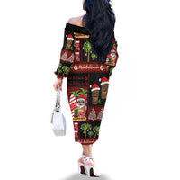 Hawaiian Christmas Family Matching Off The Shoulder Long Sleeve Dress and Hawaiian Shirt - Mele Kalikimaka Island Holiday Vibes - Black Red LT03 - Polynesian Pride
