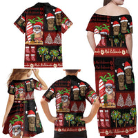 Hawaiian Christmas Family Matching Off Shoulder Maxi Dress and Hawaiian Shirt - Mele Kalikimaka Island Holiday Vibes - Black Red LT03 - Polynesian Pride
