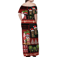 Hawaiian Christmas Family Matching Off Shoulder Maxi Dress and Hawaiian Shirt - Mele Kalikimaka Island Holiday Vibes - Black Red LT03 - Polynesian Pride