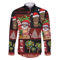 Hawaiian Christmas Family Matching Off Shoulder Short Dress and Hawaiian Shirt - Mele Kalikimaka Island Holiday Vibes - Black Red LT03 Dad's Shirt - Long Sleeve Black - Red - Polynesian Pride