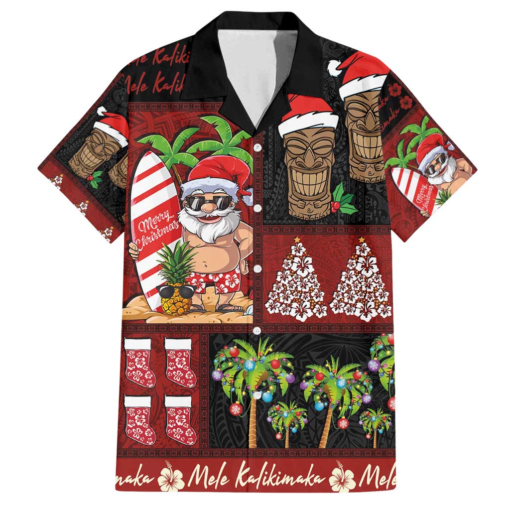 Hawaiian Christmas Family Matching Puletasi and Hawaiian Shirt - Mele Kalikimaka Island Holiday Vibes - Black Red LT03 Dad's Shirt - Short Sleeve Black - Red - Polynesian Pride