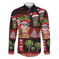 Hawaiian Christmas Family Matching Puletasi and Hawaiian Shirt - Mele Kalikimaka Island Holiday Vibes - Black Red LT03 Dad's Shirt - Long Sleeve Black - Red - Polynesian Pride