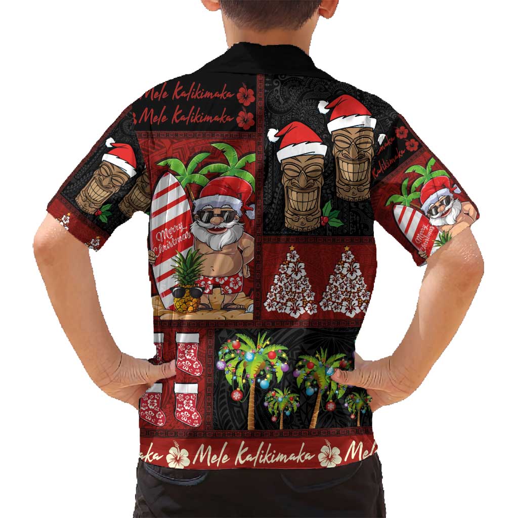 Hawaiian Christmas Family Matching Tank Maxi Dress and Hawaiian Shirt - Mele Kalikimaka Island Holiday Vibes - Black Red