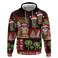 Hawaiian Christmas Hoodie - Mele Kalikimaka Island Holiday Vibes - Black Red LT03 Pullover Hoodie Black - Red - Polynesian Pride