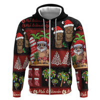 Hawaiian Christmas Hoodie - Mele Kalikimaka Island Holiday Vibes - Black Red LT03 Zip Hoodie Black - Red - Polynesian Pride