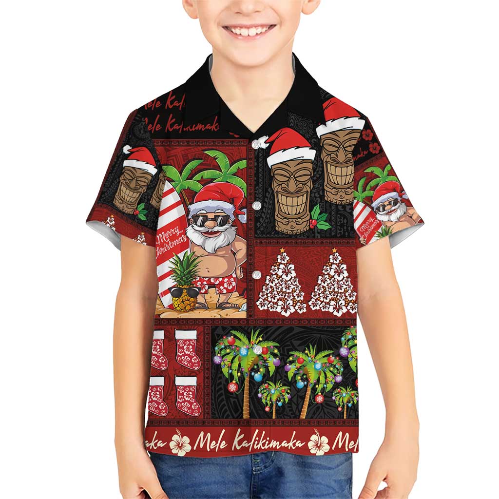 Hawaiian Christmas Kid Hawaiian Shirt - Mele Kalikimaka Island Holiday Vibes - Black Red LT03 Kid Black - Red - Polynesian Pride