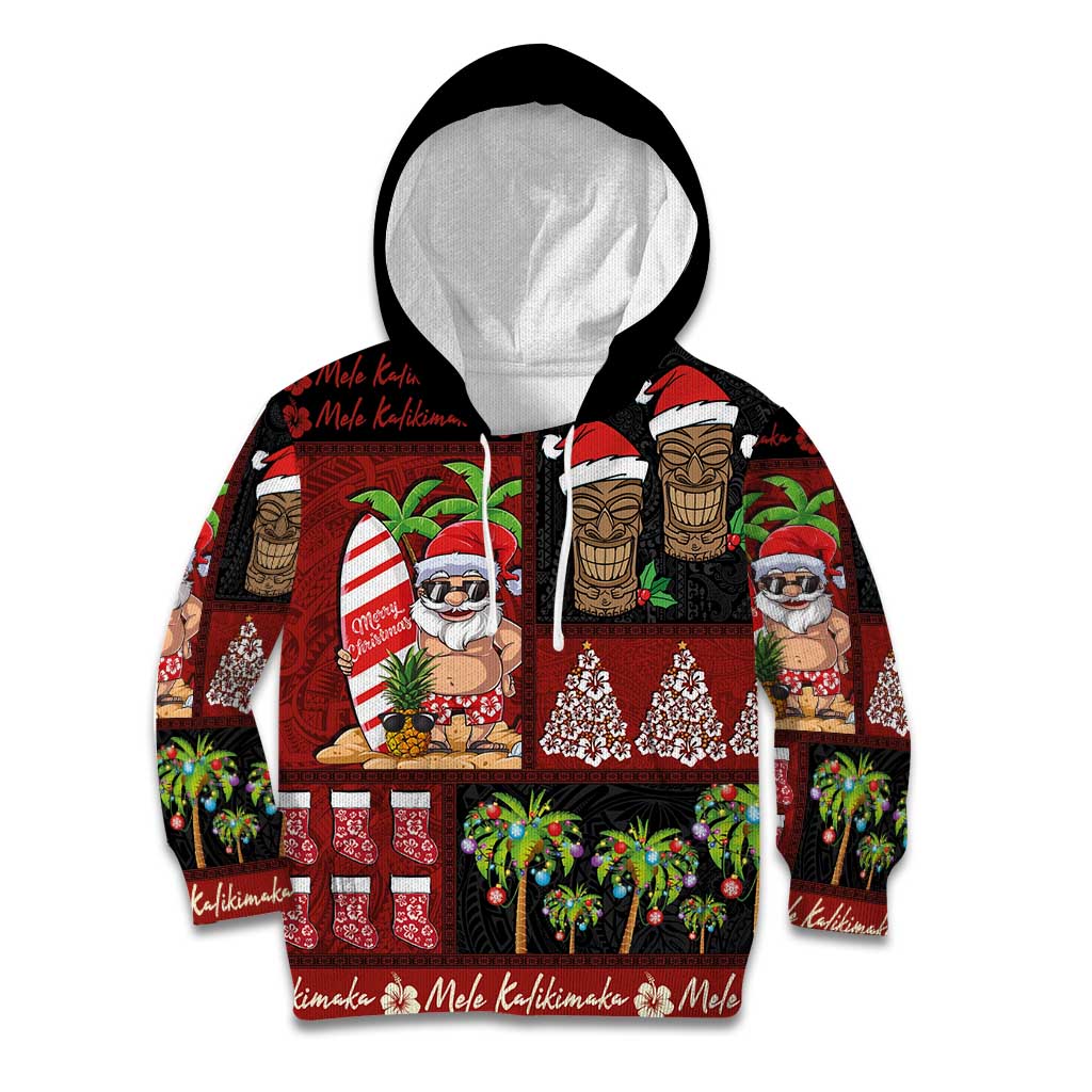 Hawaiian Christmas Kid Hoodie - Mele Kalikimaka Island Holiday Vibes - Black Red LT03 Hoodie Black - Red - Polynesian Pride