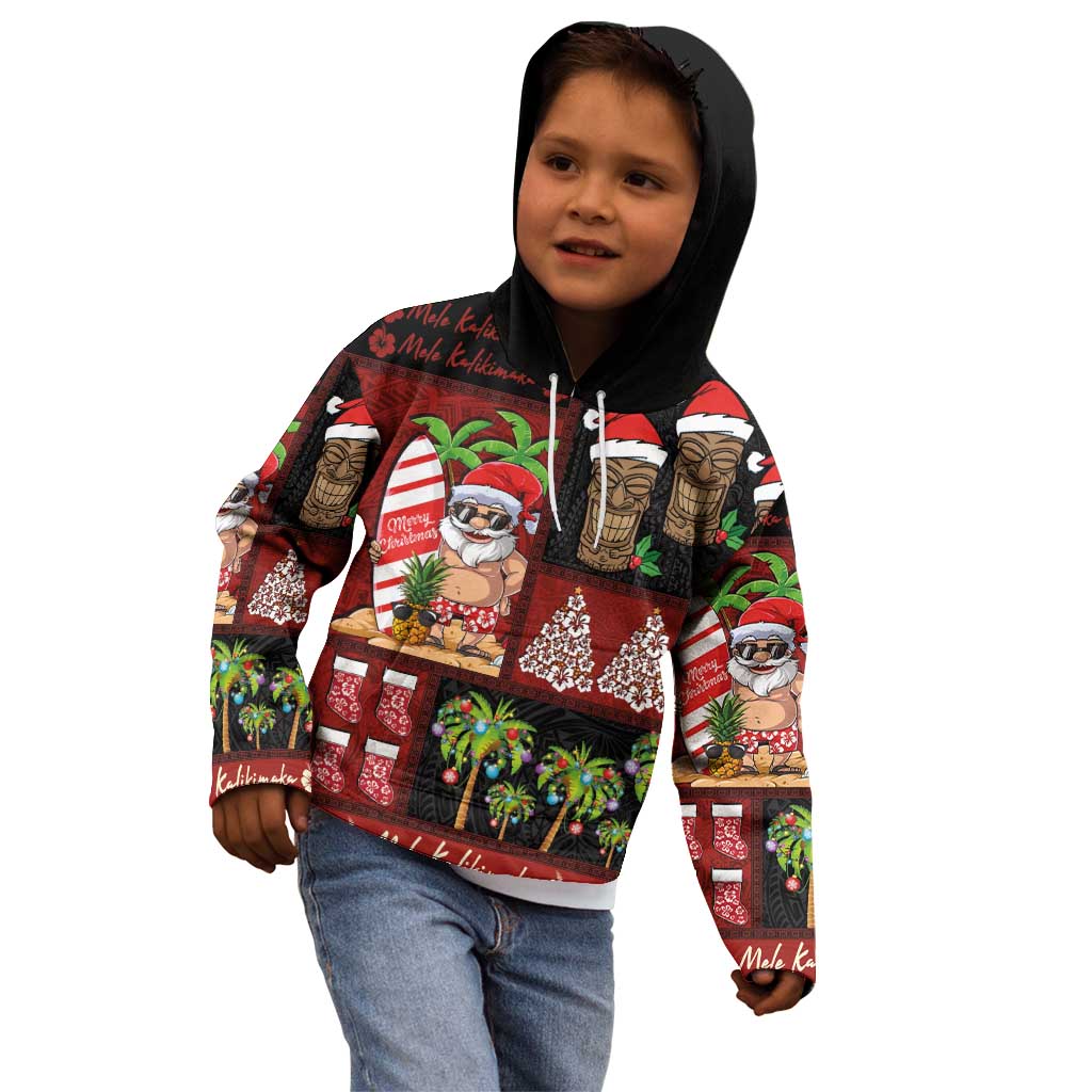 Hawaiian Christmas Kid Hoodie - Mele Kalikimaka Island Holiday Vibes - Black Red LT03 - Polynesian Pride