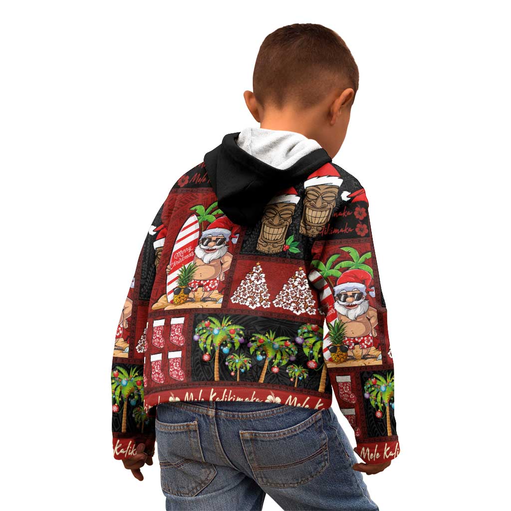 Hawaiian Christmas Kid Hoodie - Mele Kalikimaka Island Holiday Vibes - Black Red LT03 - Polynesian Pride