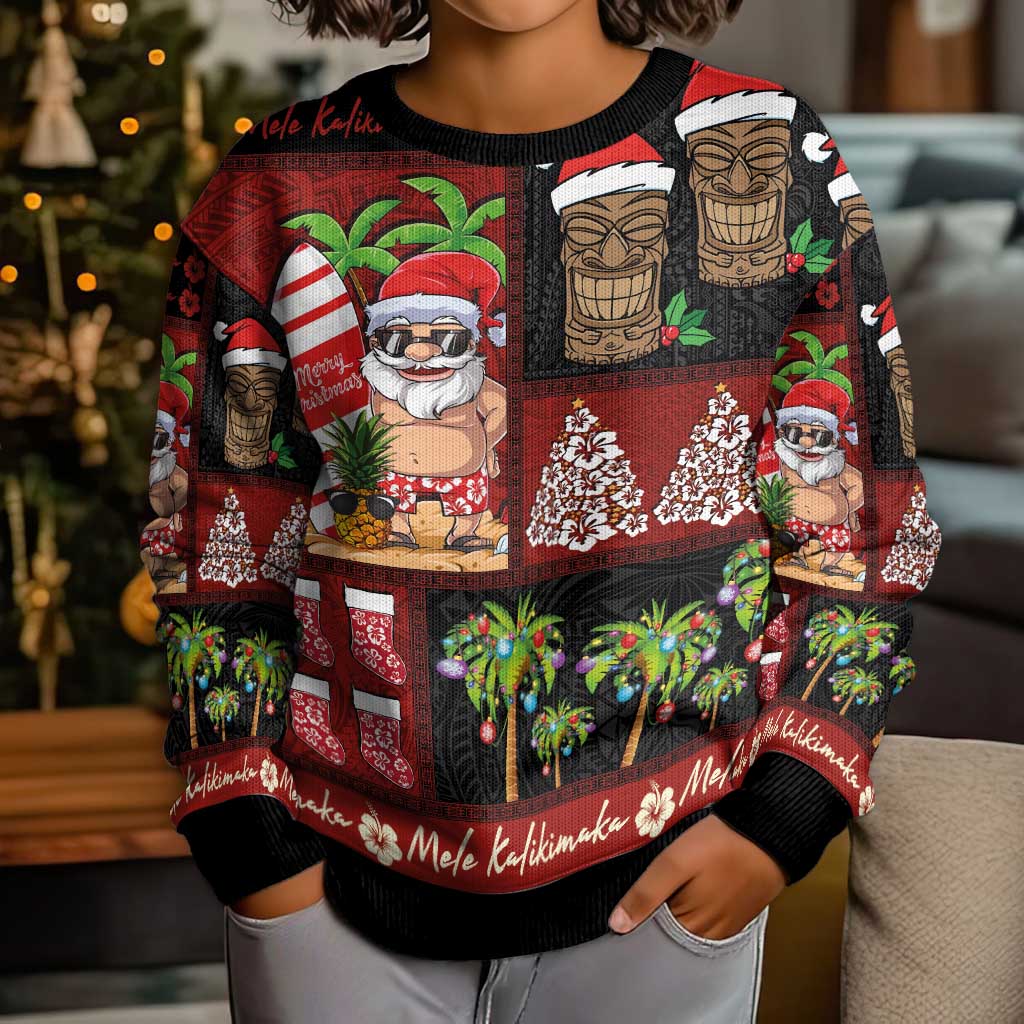 Hawaiian Christmas Kid Ugly Christmas Sweater - Mele Kalikimaka Island Holiday Vibes - Black Red LT03 - Polynesian Pride