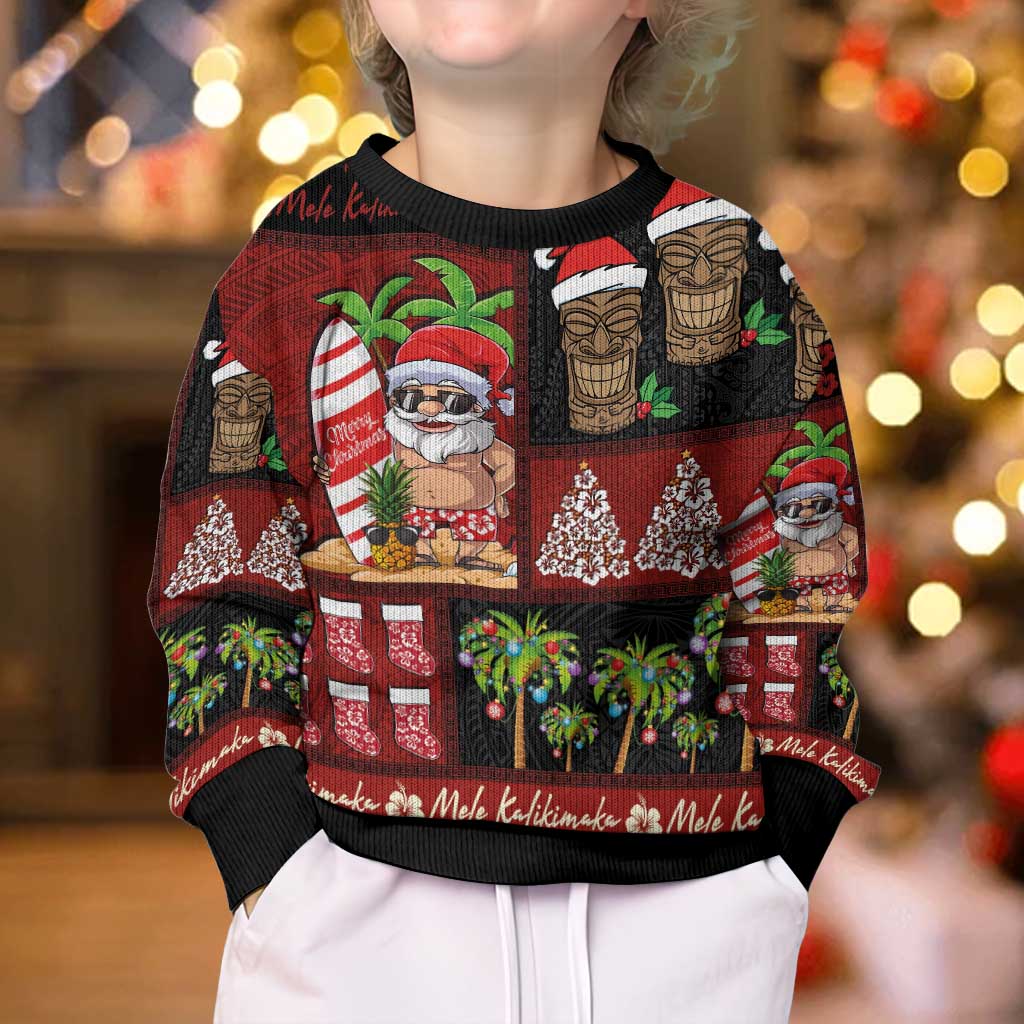 Hawaiian Christmas Kid Ugly Christmas Sweater - Mele Kalikimaka Island Holiday Vibes - Black Red LT03 - Polynesian Pride
