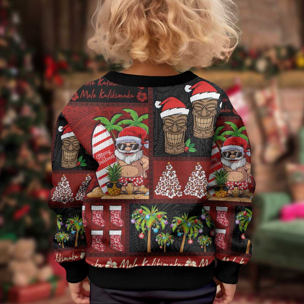 Hawaiian Christmas Kid Ugly Christmas Sweater - Mele Kalikimaka Island Holiday Vibes - Black Red LT03 - Polynesian Pride