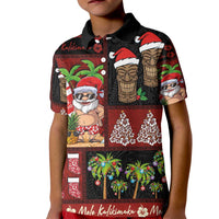 Hawaiian Christmas Kid Polo Shirt - Mele Kalikimaka Island Holiday Vibes - Black Red LT03 Kid Black - Red - Polynesian Pride
