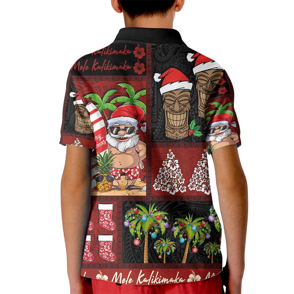 Hawaiian Christmas Kid Polo Shirt - Mele Kalikimaka Island Holiday Vibes - Black Red LT03 - Polynesian Pride