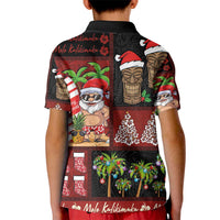 Hawaiian Christmas Kid Polo Shirt - Mele Kalikimaka Island Holiday Vibes - Black Red LT03 - Polynesian Pride