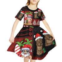 Hawaiian Christmas Kid Short Sleeve Dress - Mele Kalikimaka Island Holiday Vibes - Black Red LT03 - Polynesian Pride