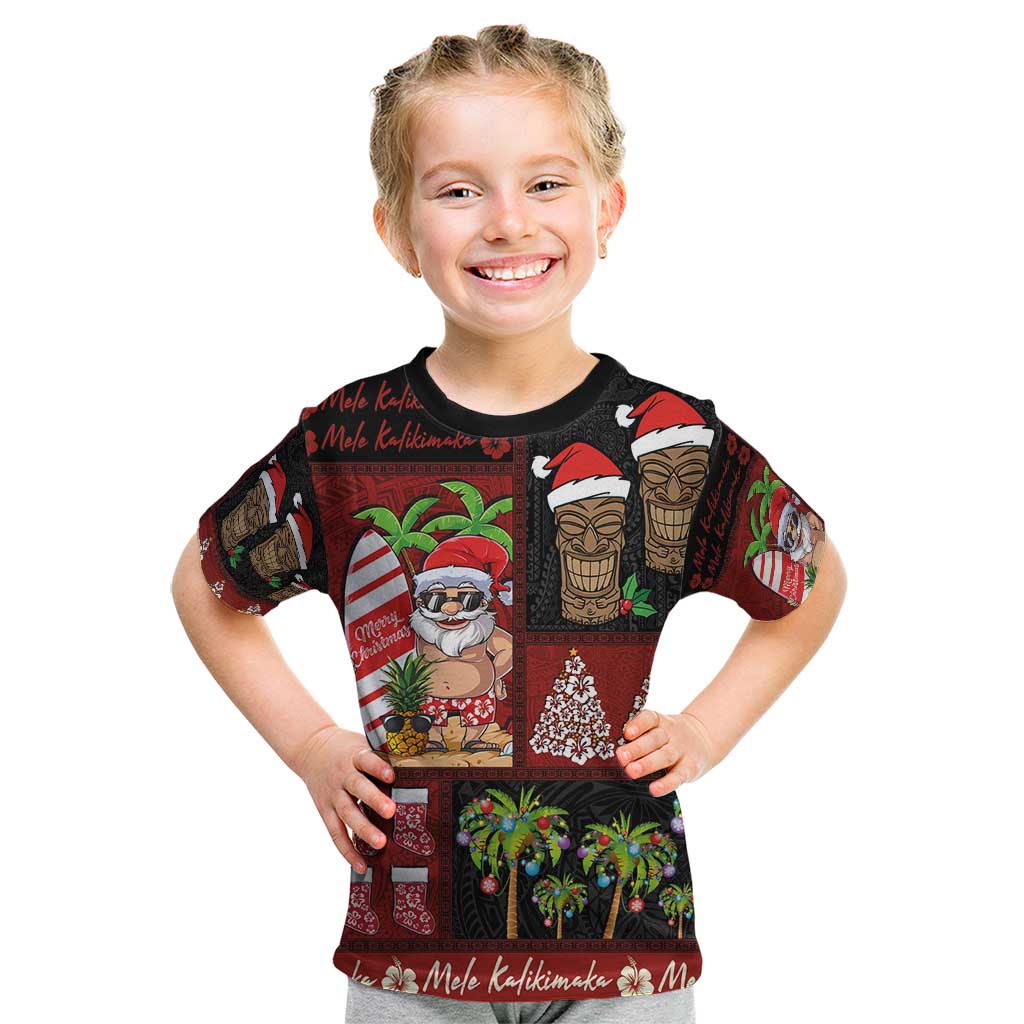 Hawaiian Christmas Kid T Shirt - Mele Kalikimaka Island Holiday Vibes - Black Red LT03 Black - Red - Polynesian Pride