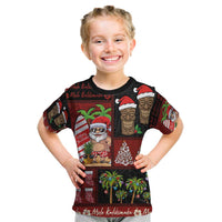 Hawaiian Christmas Kid T Shirt - Mele Kalikimaka Island Holiday Vibes - Black Red LT03 Black - Red - Polynesian Pride