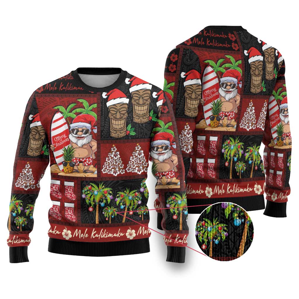 Hawaiian Christmas Ugly Christmas Sweater - Mele Kalikimaka Island Holiday Vibes - Black Red LT03 Black - Red - Polynesian Pride