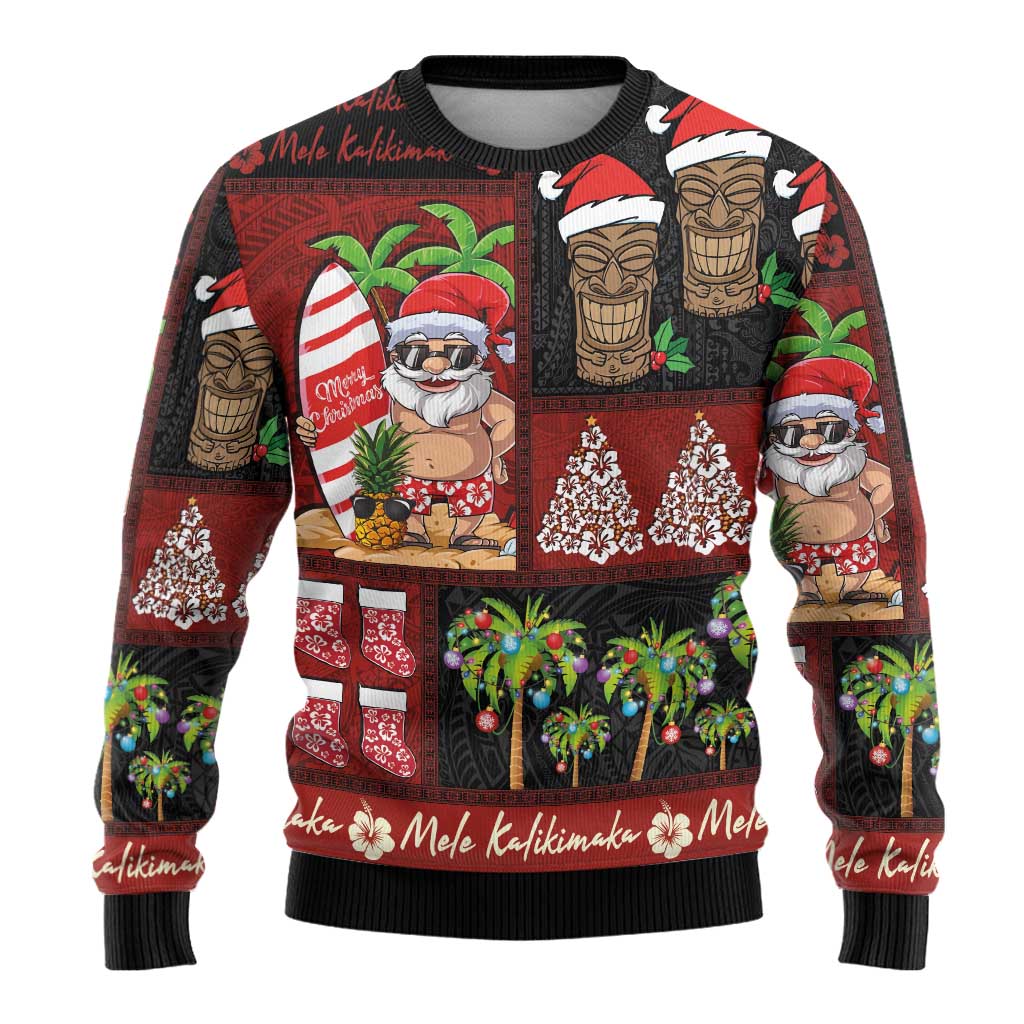Hawaiian Christmas Ugly Christmas Sweater - Mele Kalikimaka Island Holiday Vibes - Black Red LT03 - Polynesian Pride