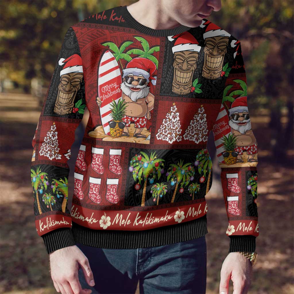 Hawaiian Christmas Ugly Christmas Sweater - Mele Kalikimaka Island Holiday Vibes - Black Red LT03 - Polynesian Pride