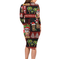 Hawaiian Christmas Long Sleeve Bodycon Dress - Mele Kalikimaka Island Holiday Vibes - Black Red LT03 - Polynesian Pride