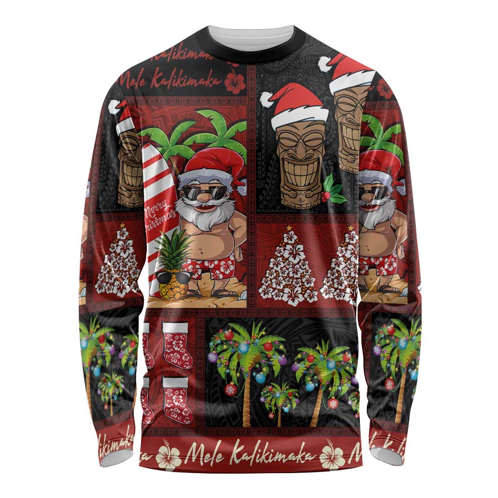 Hawaiian Christmas Long Sleeve Shirt - Mele Kalikimaka Island Holiday Vibes - Black Red LT03 Unisex Black - Red - Polynesian Pride