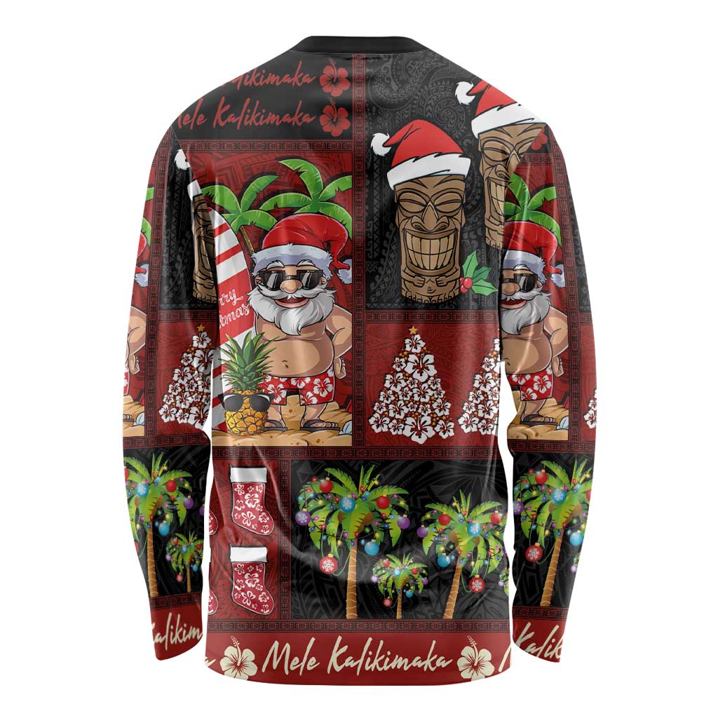Hawaiian Christmas Long Sleeve Shirt - Mele Kalikimaka Island Holiday Vibes - Black Red LT03 - Polynesian Pride