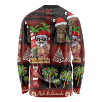 Hawaiian Christmas Long Sleeve Shirt - Mele Kalikimaka Island Holiday Vibes - Black Red LT03 - Polynesian Pride