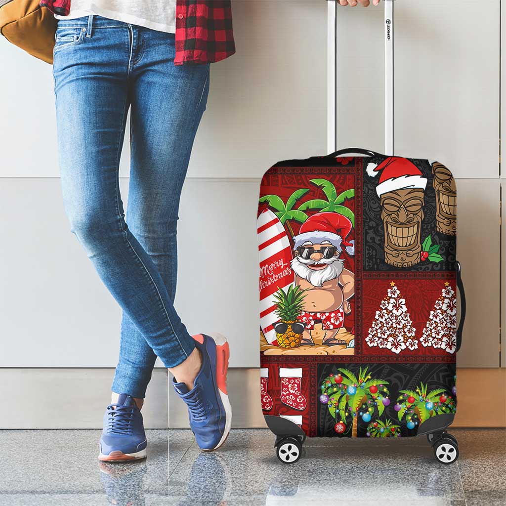 Hawaiian Christmas Luggage Cover - Mele Kalikimaka Island Holiday Vibes - Black Red LT03 - Polynesian Pride