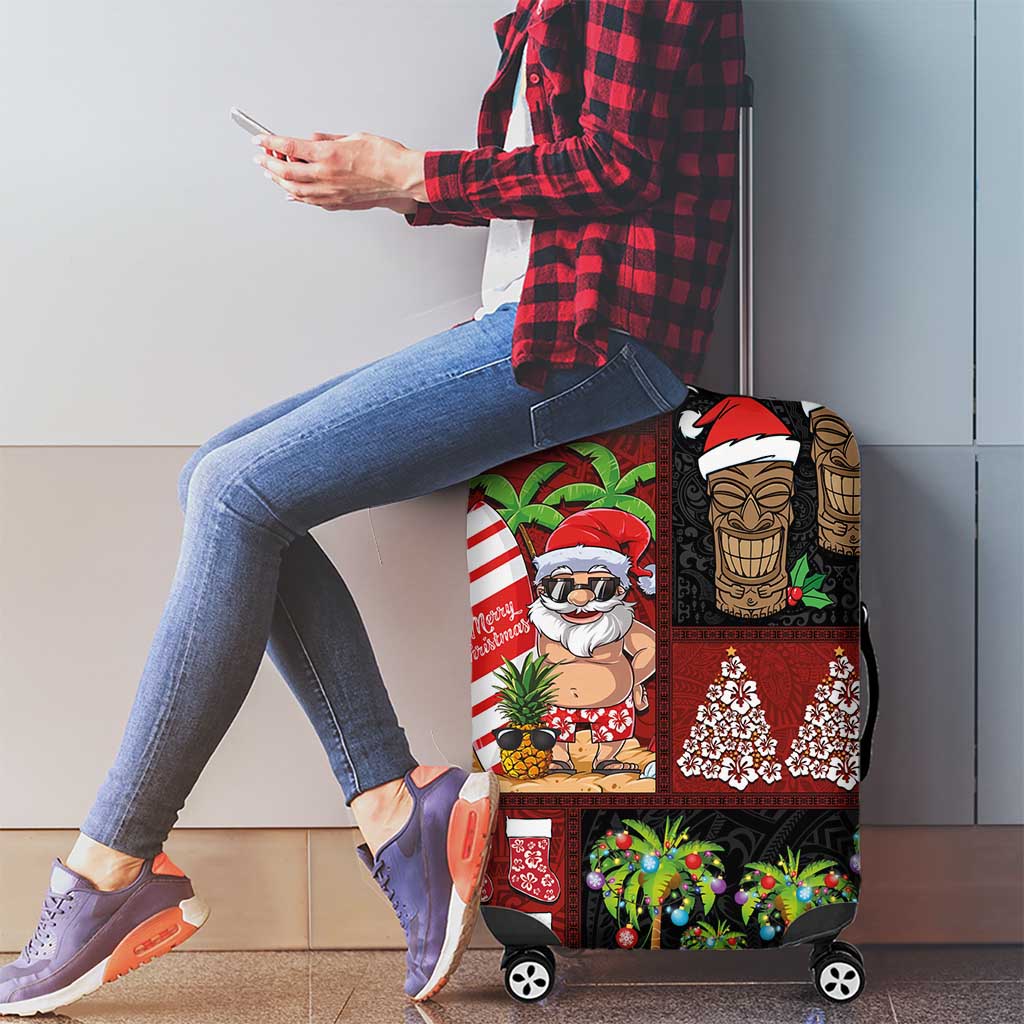 Hawaiian Christmas Luggage Cover - Mele Kalikimaka Island Holiday Vibes - Black Red LT03 - Polynesian Pride