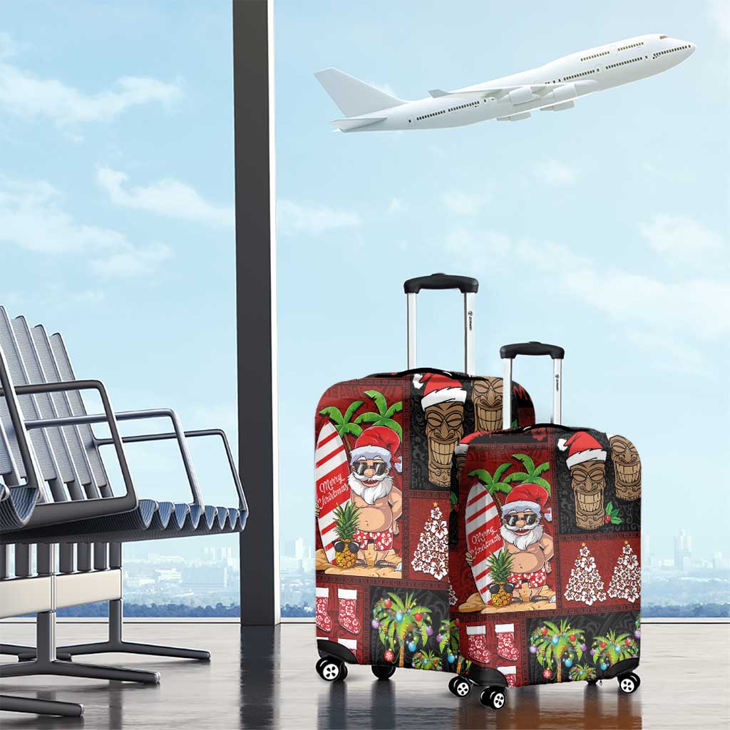 Hawaiian Christmas Luggage Cover - Mele Kalikimaka Island Holiday Vibes - Black Red LT03 - Polynesian Pride