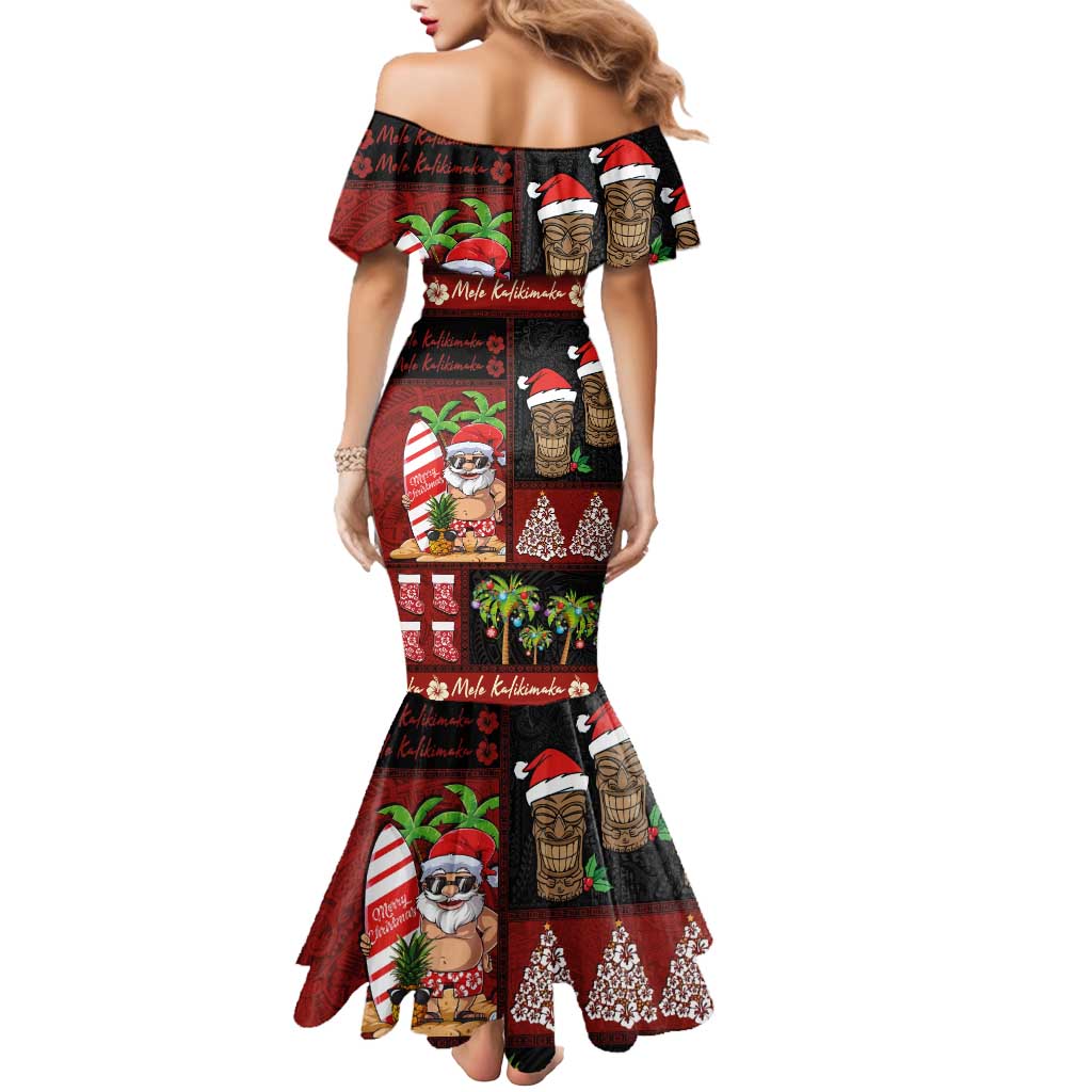 Hawaiian Christmas Mermaid Dress - Mele Kalikimaka Island Holiday Vibes - Black Red LT03 - Polynesian Pride