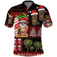 Hawaiian Christmas Polo Shirt - Mele Kalikimaka Island Holiday Vibes - Black Red LT03 Black - Red - Polynesian Pride