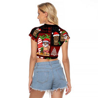 Hawaiian Christmas Raglan Cropped T Shirt - Mele Kalikimaka Island Holiday Vibes - Black Red LT03 - Polynesian Pride