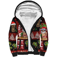 Hawaiian Christmas Sherpa Hoodie - Mele Kalikimaka Island Holiday Vibes - Black Red LT03 Unisex Black - Red - Polynesian Pride