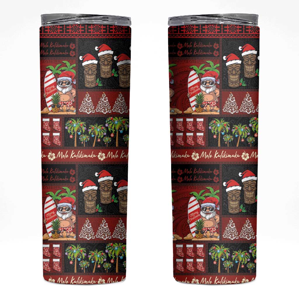 Hawaiian Christmas Skinny Tumbler - Mele Kalikimaka Island Holiday Vibes - Black Red LT03 Black - Red - Polynesian Pride