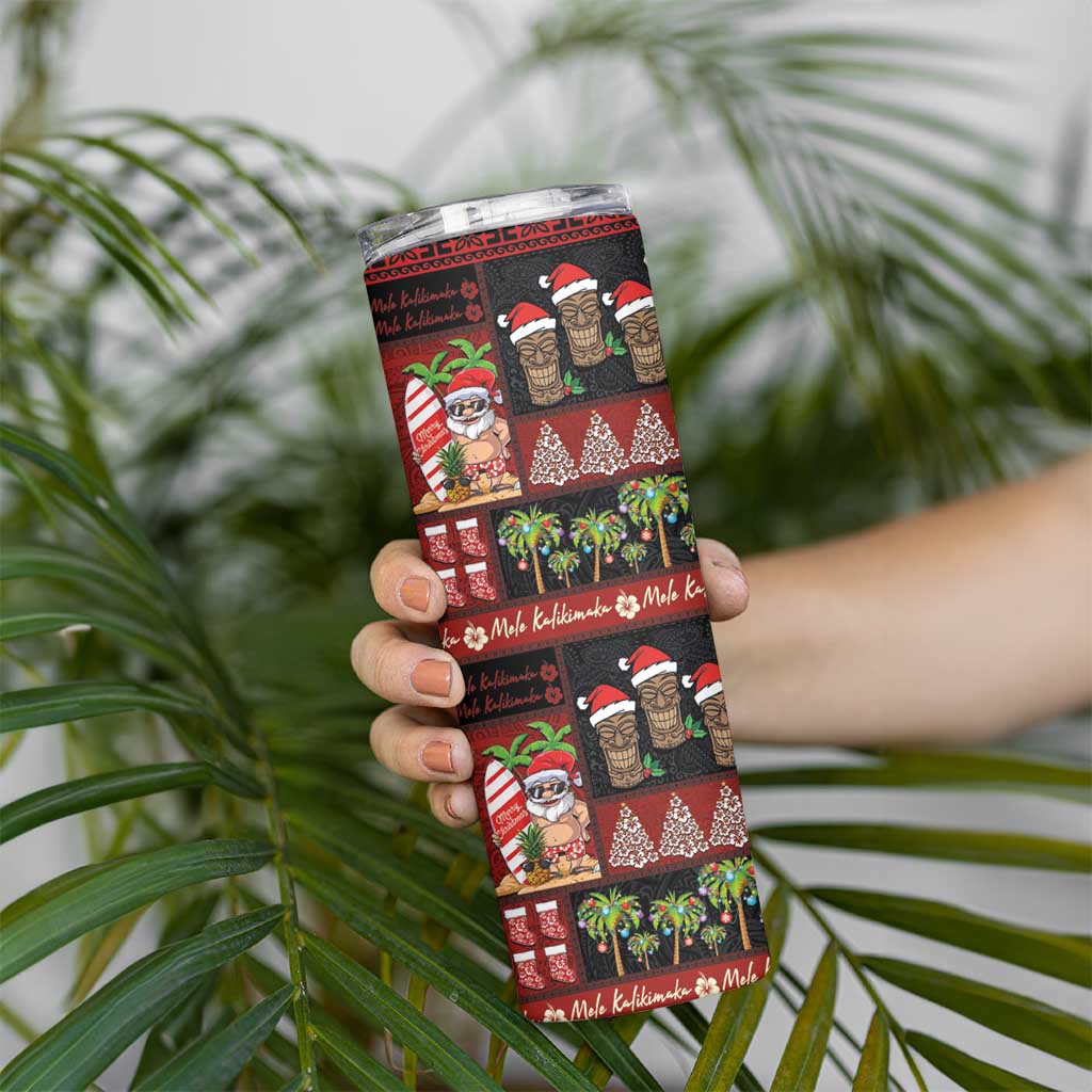Hawaiian Christmas Skinny Tumbler - Mele Kalikimaka Island Holiday Vibes - Black Red LT03 - Polynesian Pride