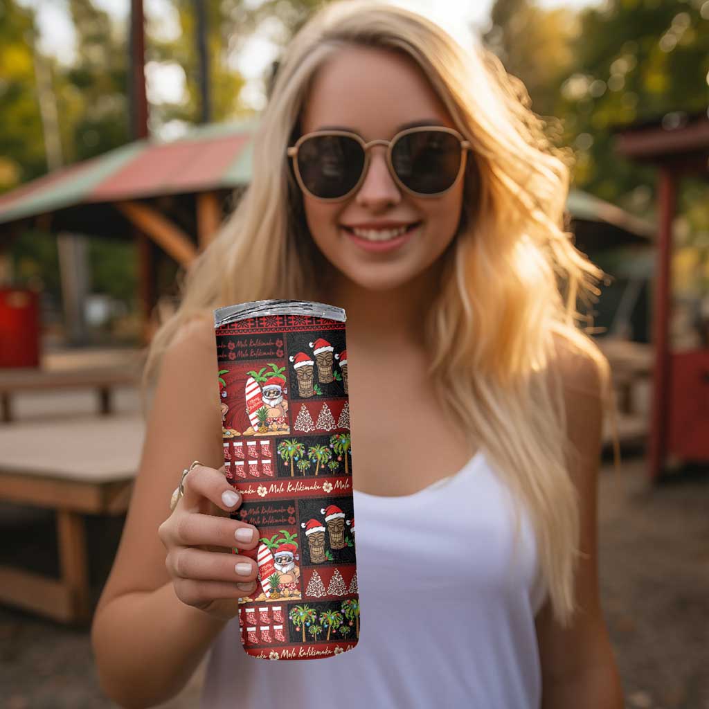 Hawaiian Christmas Skinny Tumbler - Mele Kalikimaka Island Holiday Vibes - Black Red LT03 - Polynesian Pride