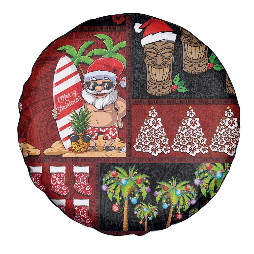 Hawaiian Christmas Spare Tire Cover - Mele Kalikimaka Island Holiday Vibes - Black Red LT03 - Polynesian Pride