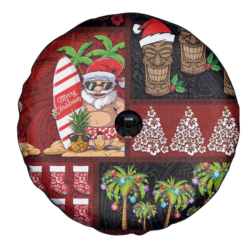 Hawaiian Christmas Spare Tire Cover - Mele Kalikimaka Island Holiday Vibes - Black Red LT03 - Polynesian Pride