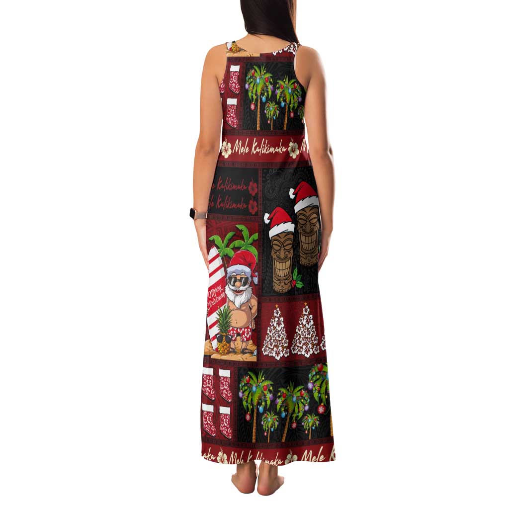 Hawaiian Christmas Tank Maxi Dress - Mele Kalikimaka Island Holiday Vibes - Black Red LT03 - Polynesian Pride