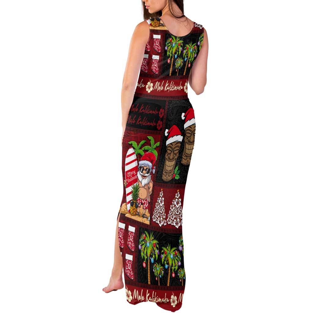 Hawaiian Christmas Tank Maxi Dress - Mele Kalikimaka Island Holiday Vibes - Black Red LT03 - Polynesian Pride