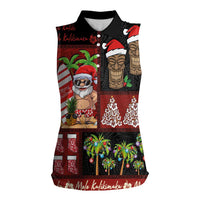 Hawaiian Christmas Women Sleeveless Polo Shirt - Mele Kalikimaka Island Holiday Vibes - Black Red LT03 Female Black - Red - Polynesian Pride