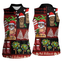 Hawaiian Christmas Women Sleeveless Polo Shirt - Mele Kalikimaka Island Holiday Vibes - Black Red LT03 - Polynesian Pride